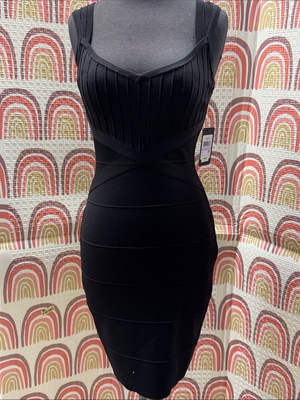 Guess Black Ribbed Bandage Mini Dress